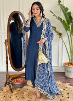 Viscose Silk Blue Casual Wear Bandhani Print Readymade Suit